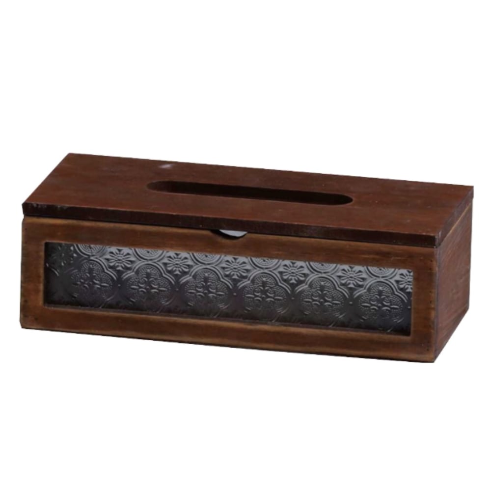 417-2739 ガラス入り ティッシュケース ブラウン【K】 | 素材