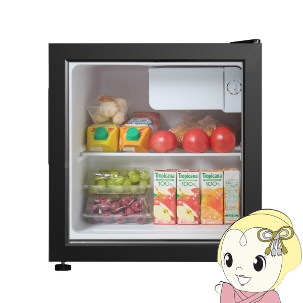 在庫あり 冷蔵庫 46L 小型 1ドア ガラス扉 中身が見える ブラック 黒