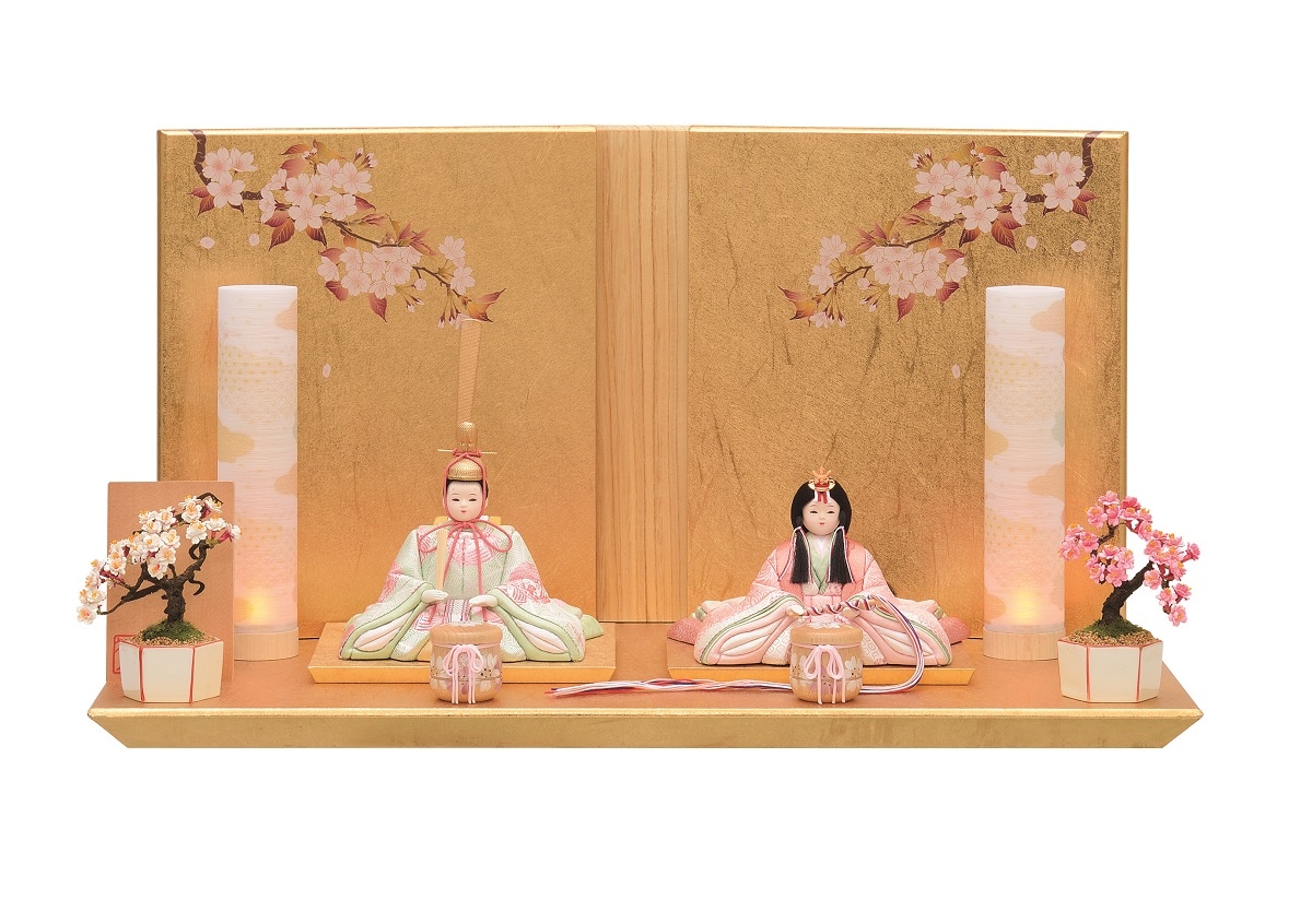 雛人形 一秀 木目込み さくらさくら親王飾り コードレス雪洞付 横幅60cm
