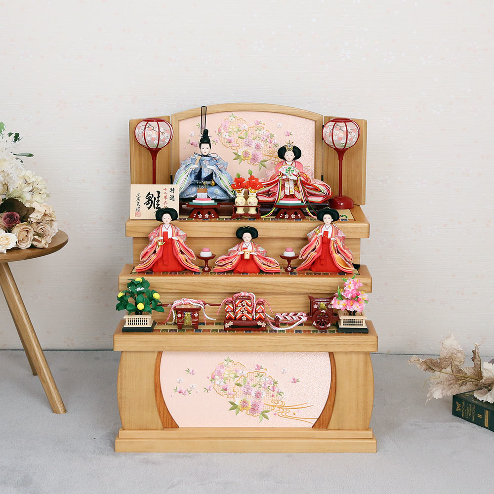 雛人形 宴桜 親王飾り 木目調二曲屏風 横幅50cm