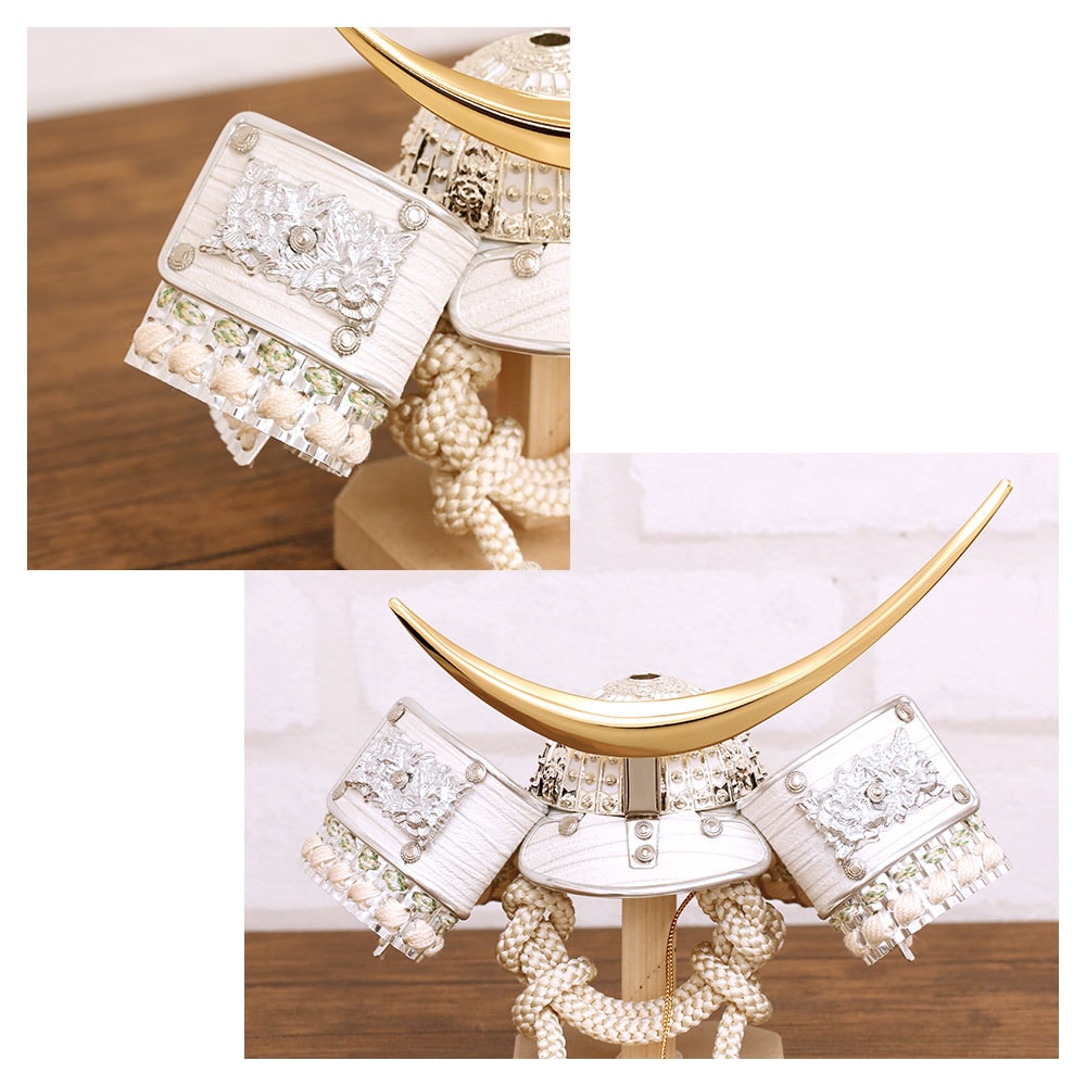 五月人形 兜飾り 白金 白銀 白 ゴールド シルバー 5号兜 奥行22cm 黒お