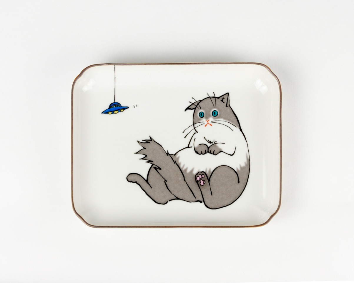 クタニシール ネコ・ジェラシー 長角皿 取り皿 菓子皿【九谷焼 上出長