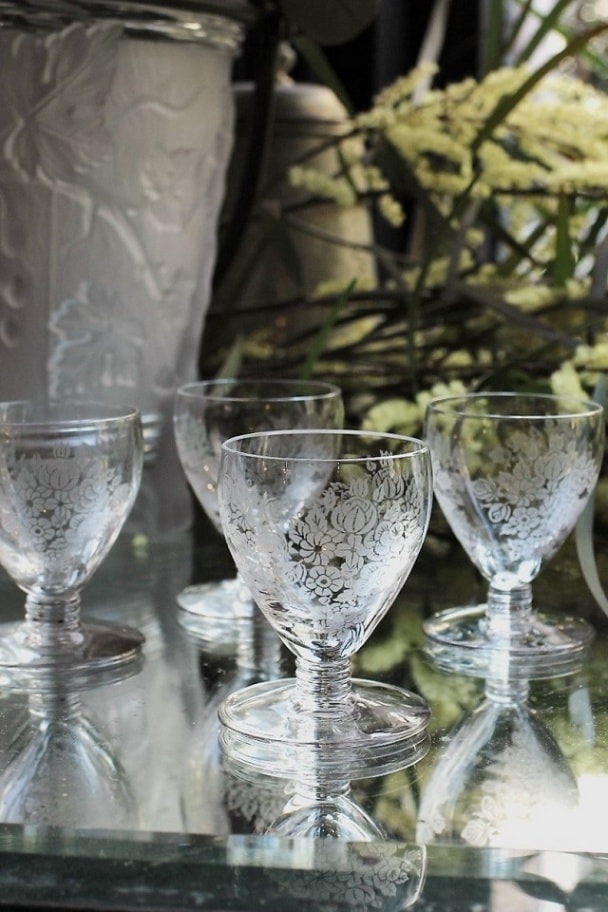 極希少☆美品☆オールドバカラ☆フラワー エッチング☆ワイングラス☆1