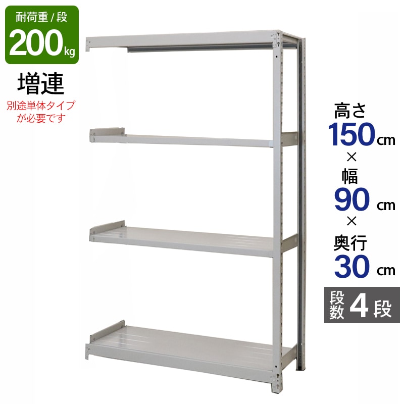 スチールラック 業務用 高さ150 幅90 奥行30cm 天地 4段 増連 軽中量
