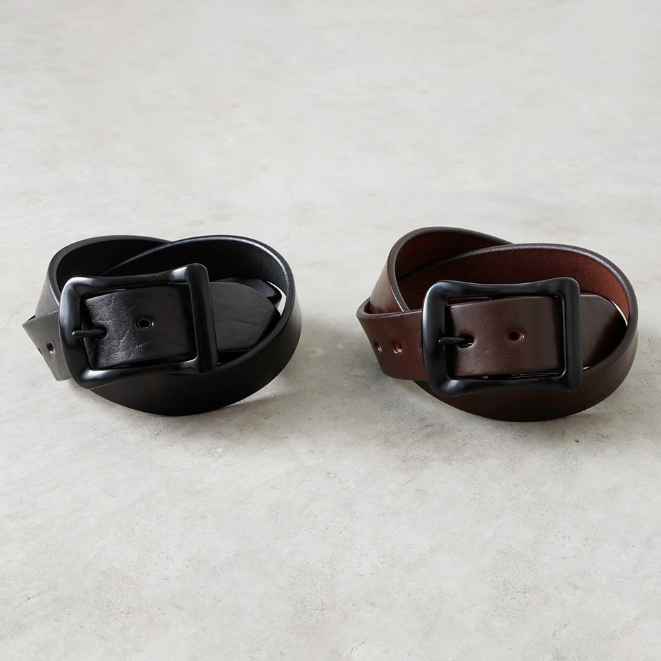 BARNS OUTFITTERS】SQUARE BUCKLE TOCHIGI LEATHER BELT ”BLACK
