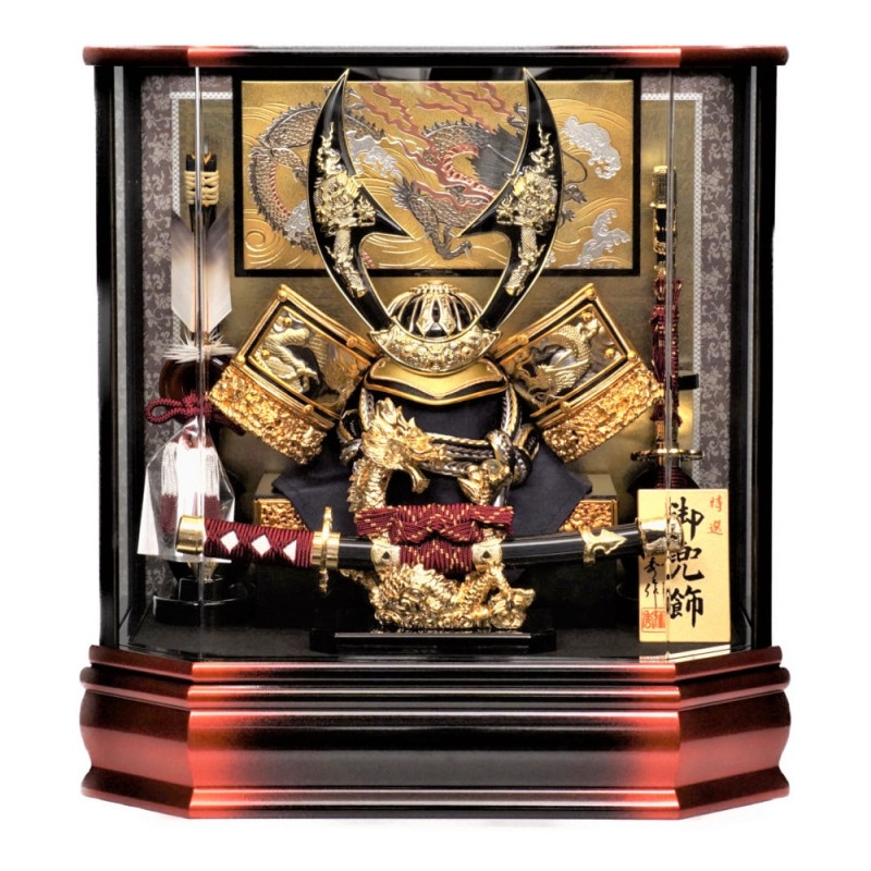 五月人形】8号 鎌倉 太刀・槍付 兜ガラスケース飾り〈武光作