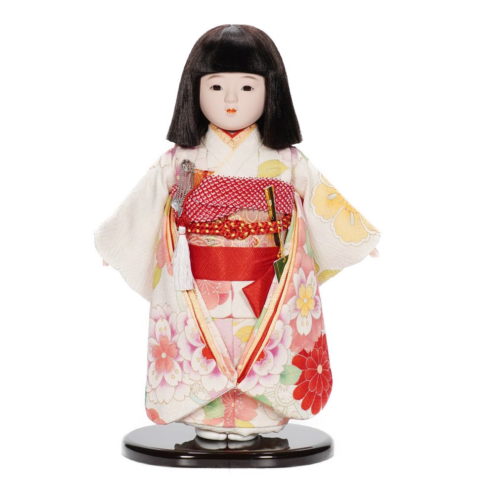 市松人形】10号 友禅 桜に菊〈小出松寿作〉※髪飾り・小物入れ付き[243