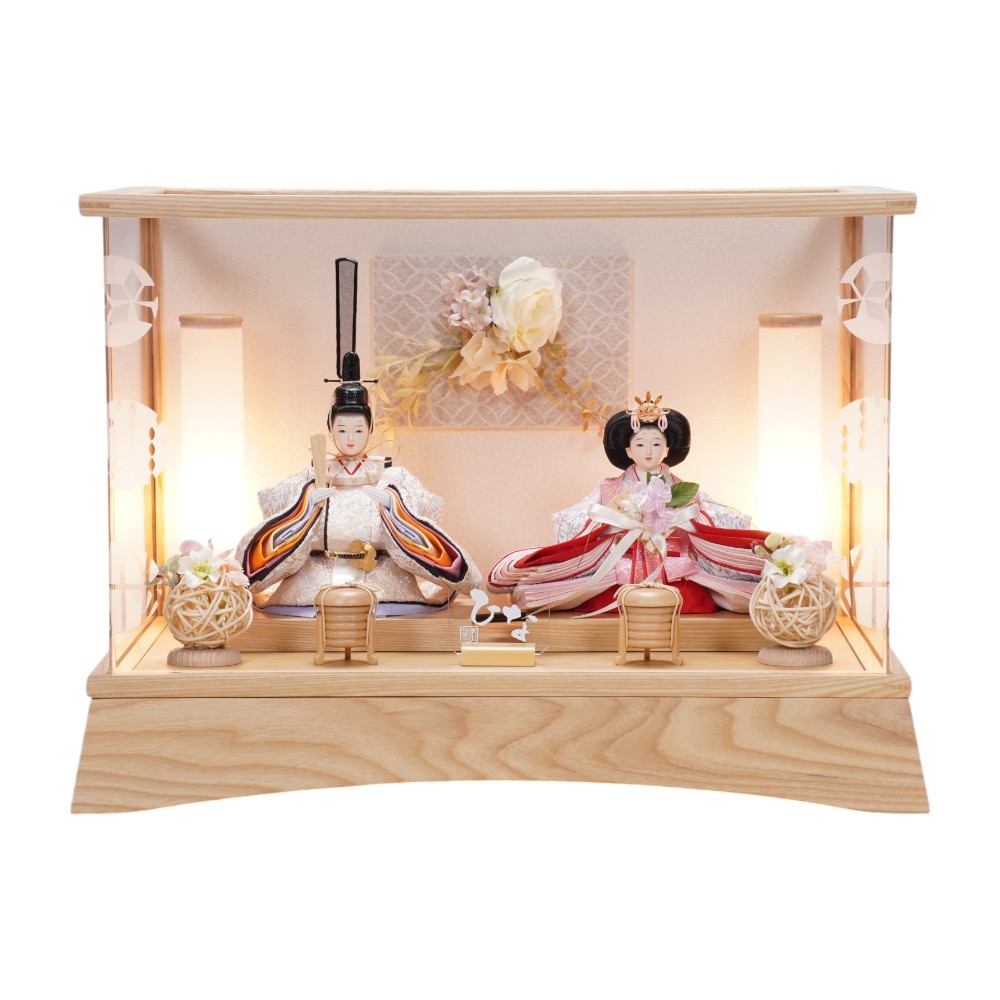 雛人形】柳 フラワーアート ナチュラル 親王揃いアクリルケース飾り