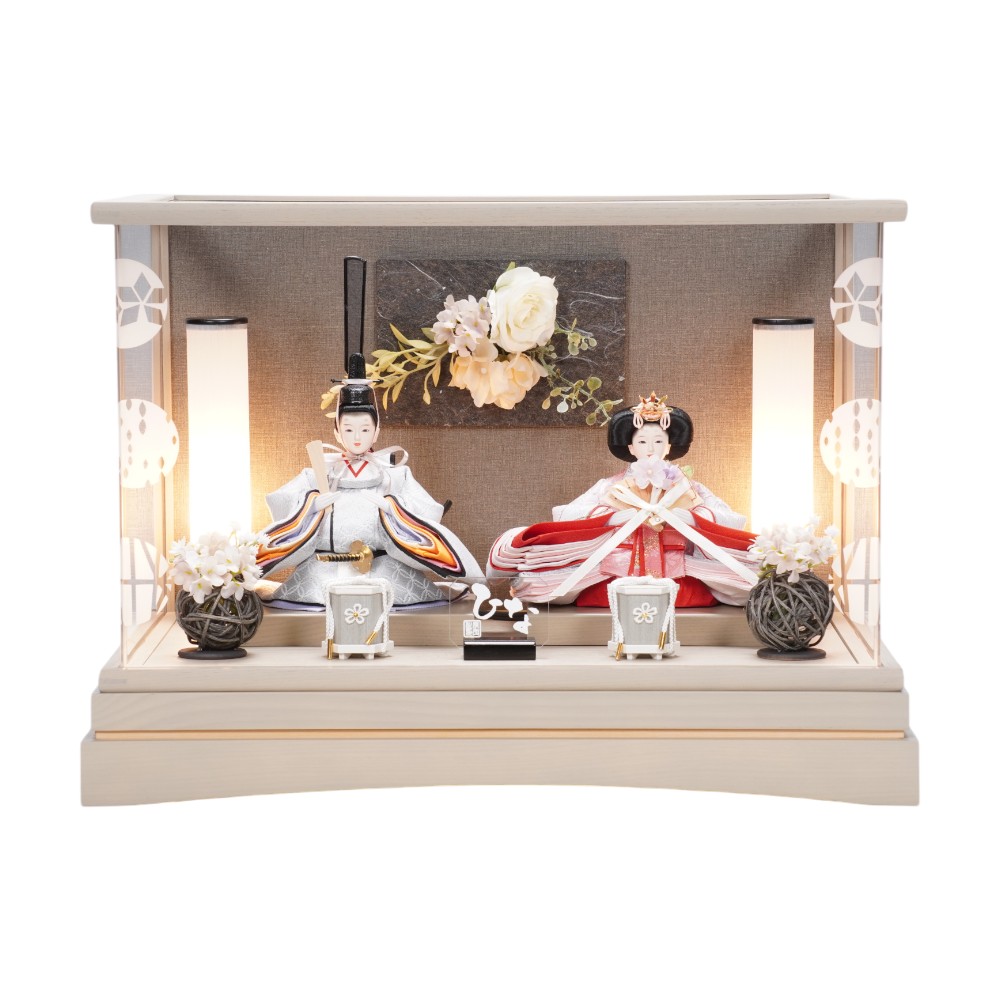 雛人形】柳 フラワーアート グレージュ 親王揃いアクリルケース飾り