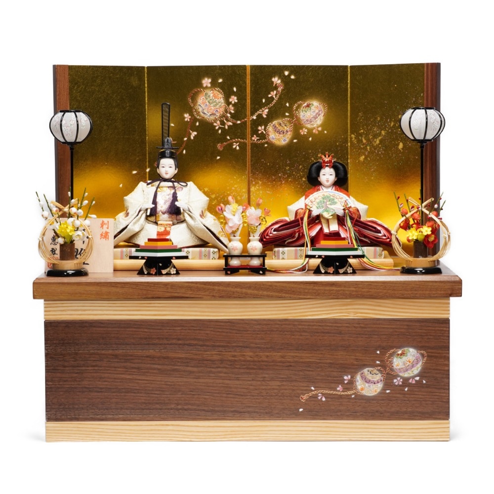 雛人形】小三五 刺繍(白) 紅白桜 親王揃い収納飾り | 恵翠作 ｜雛人形