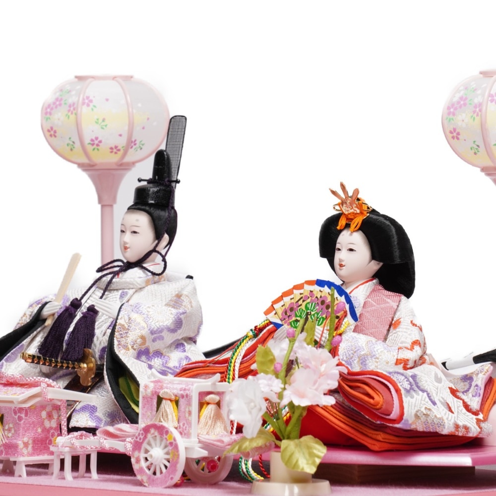 雛人形】小芥子 パールピンク塗 六角形 親王揃いガラスケース飾り | 河