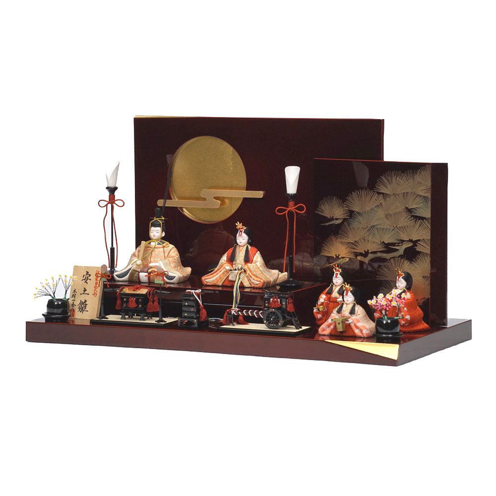 木目込み雛人形】安土雛 溜塗 五人揃い二段飾り | 木村一秀作 ｜雛人形