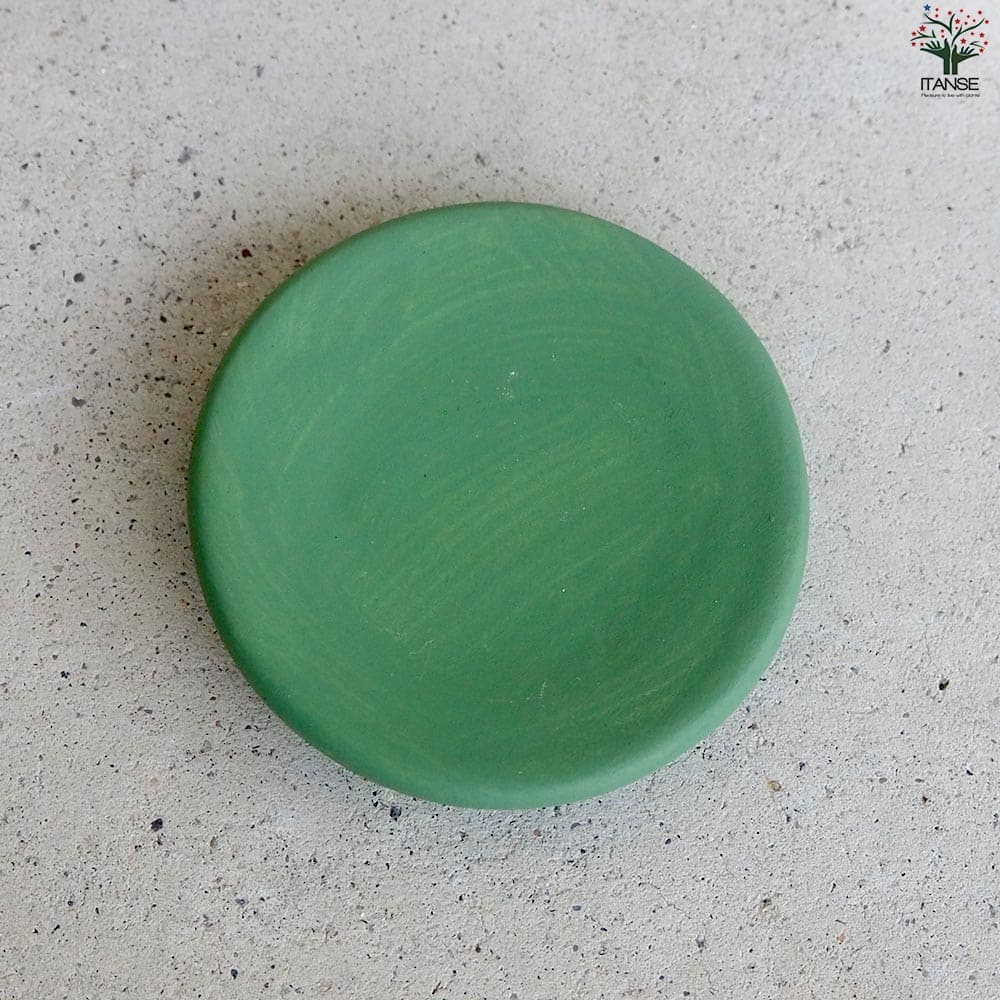 皿付陶器鉢 彩色焼磁 グリーン【資材 8cm】｜ 【植物のITANSE