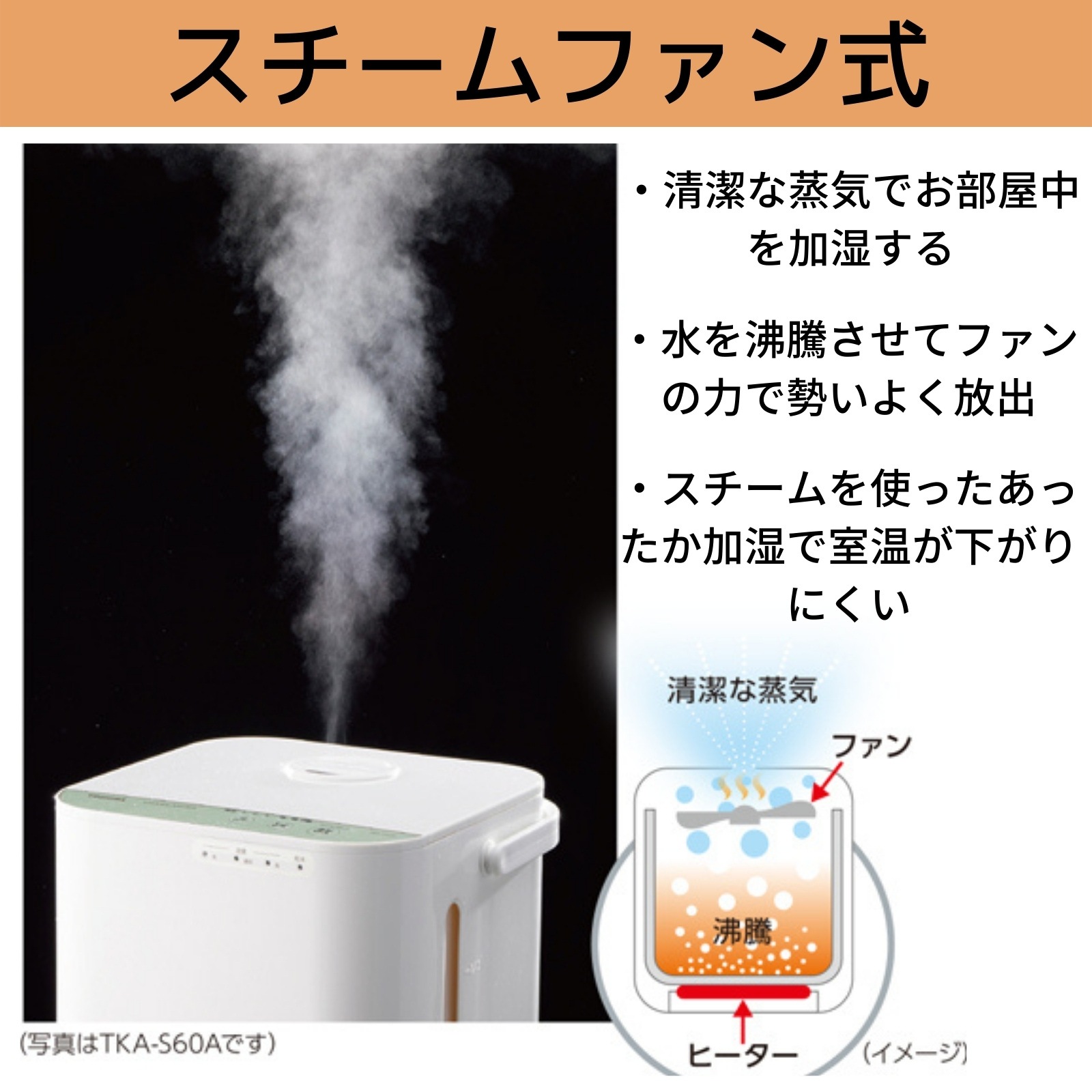 TOSHIBA 東芝 加湿器 TKA-S45A グランホワイト スチームファン式