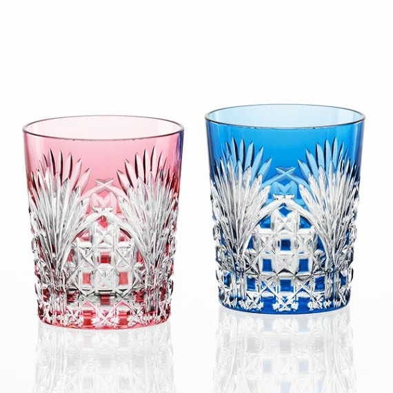 江戸切子 ペアロックグラス＜笹っ葉に四角籠目紋＞ KAGAMI | ロック