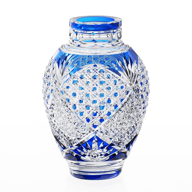 江戸切子 花瓶＜麻の葉に八角籠目紋＞ KAGAMI | 花瓶 | 伝統工芸品