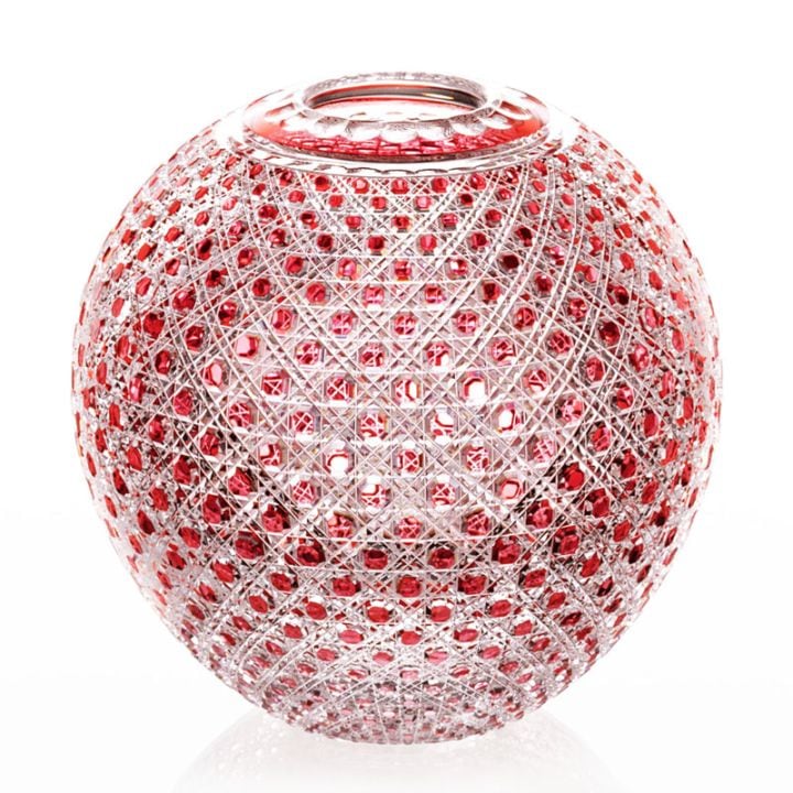江戸切子 金赤色被毬型花瓶＜八角籠目紋＞ KAGAMI | 花瓶 | 伝統工芸品