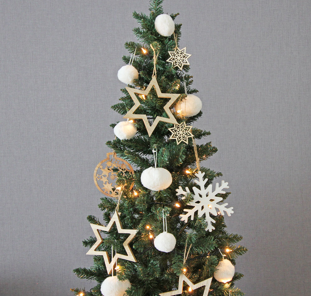 簡単組立式】ウッドベーススリムツリー 天然木のオーナメント