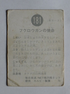 181 No.181 N初版 並下品 フクロウガン | 旧カルビー仮面ライダー