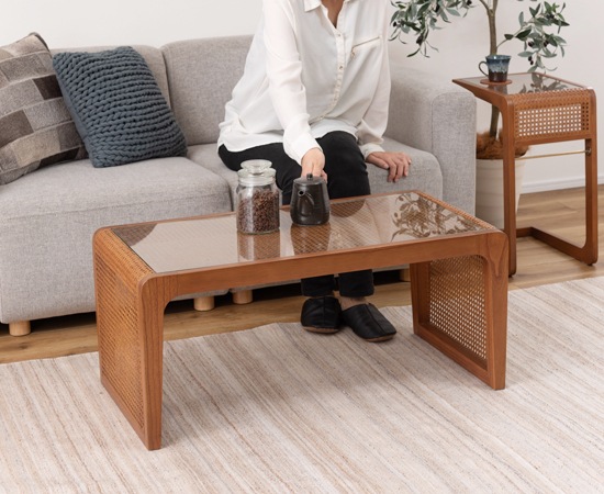 ラタン センターテーブル｜PM-501BR｜ラタン｜ローテーブル｜ガラス