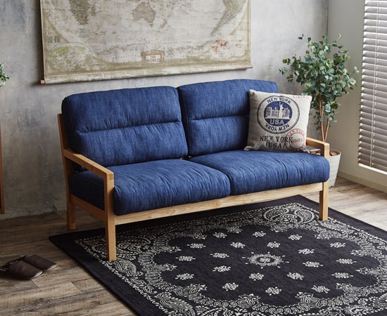 Life】ウォッシャブルデニムソファ（2人掛け）｜西海岸テイスト
