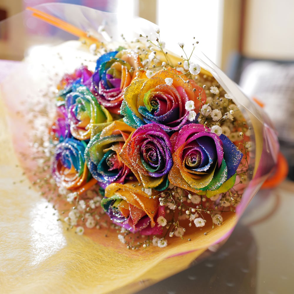 キラキラレインボーローズ 10本の花束 | バラ・生花,キラキラ