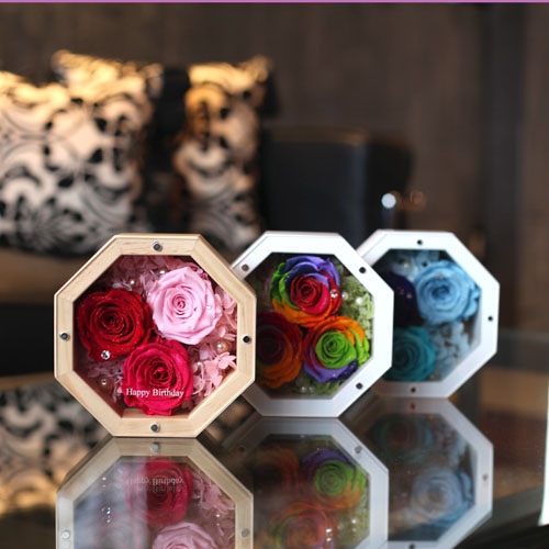 レインボーローズ プリザーブドフラワー 8角BOX | プリザーブド