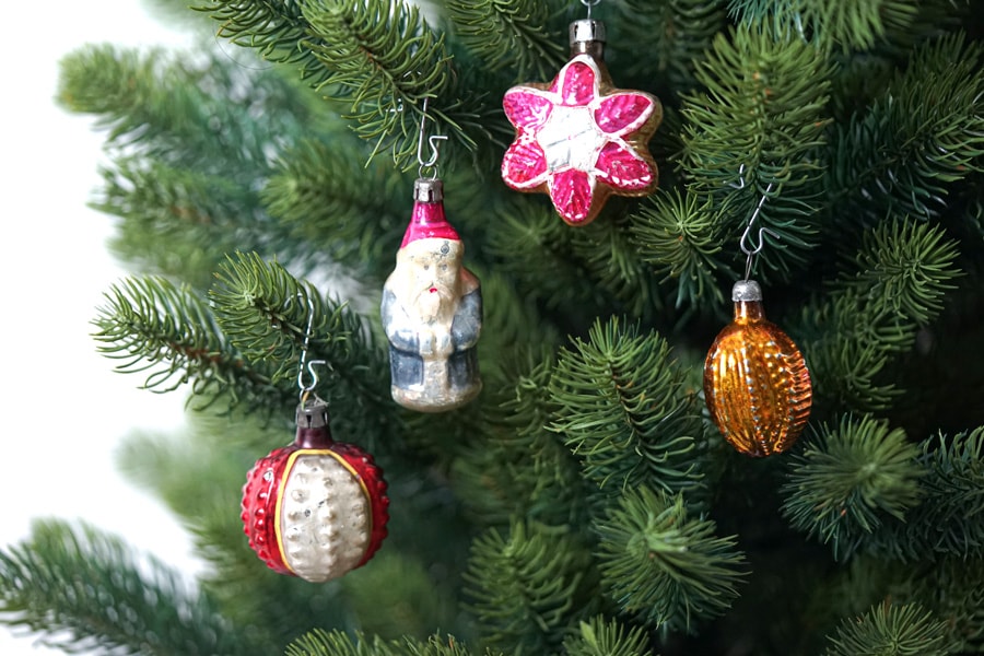 ポーランドの吹きガラスクリスマス ミニオーナメント4個セット1940-50