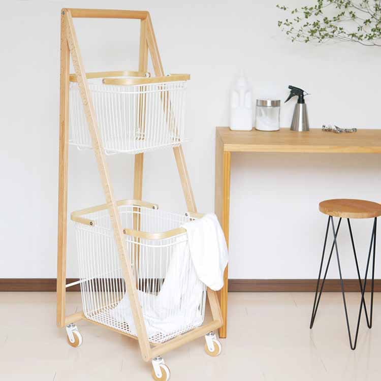 リヴ キャリーバスケットワゴンL ホワイト｜洗濯・ランドリー用品