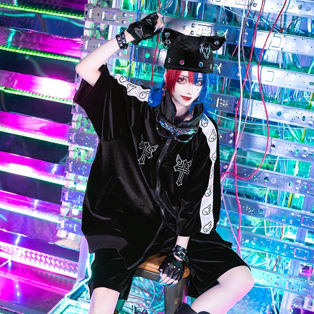 天界のベロアジャージハーフパンツ【BLACK】｜LISTEN FLAVOR(リッスン