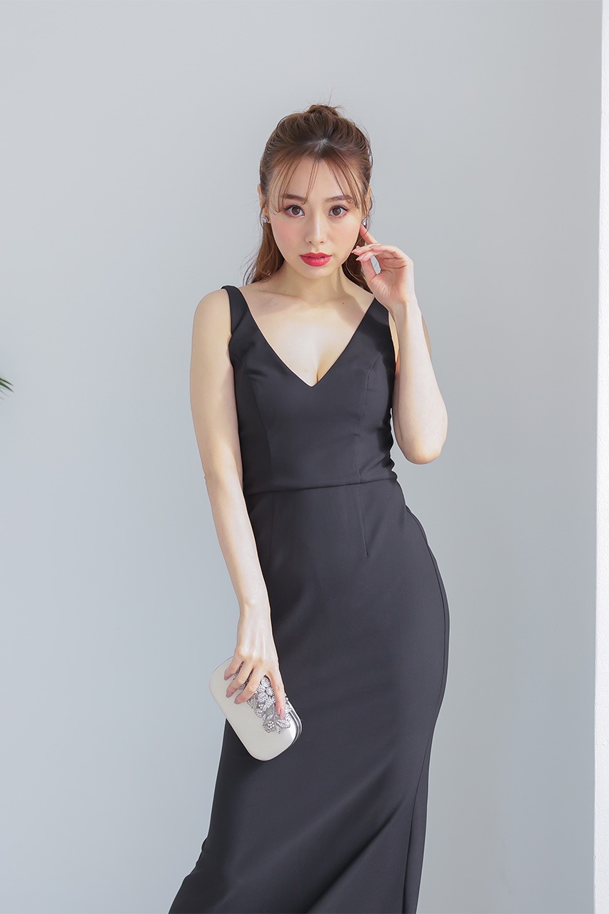 Vネックスレンダーロングドレス C71100BK ｜パーティードレス・結婚式