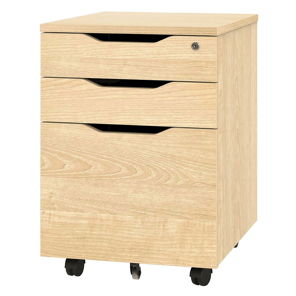 デスクワゴン 木製 3段 鍵付き サイドワゴン RFPCA（商品番号：68