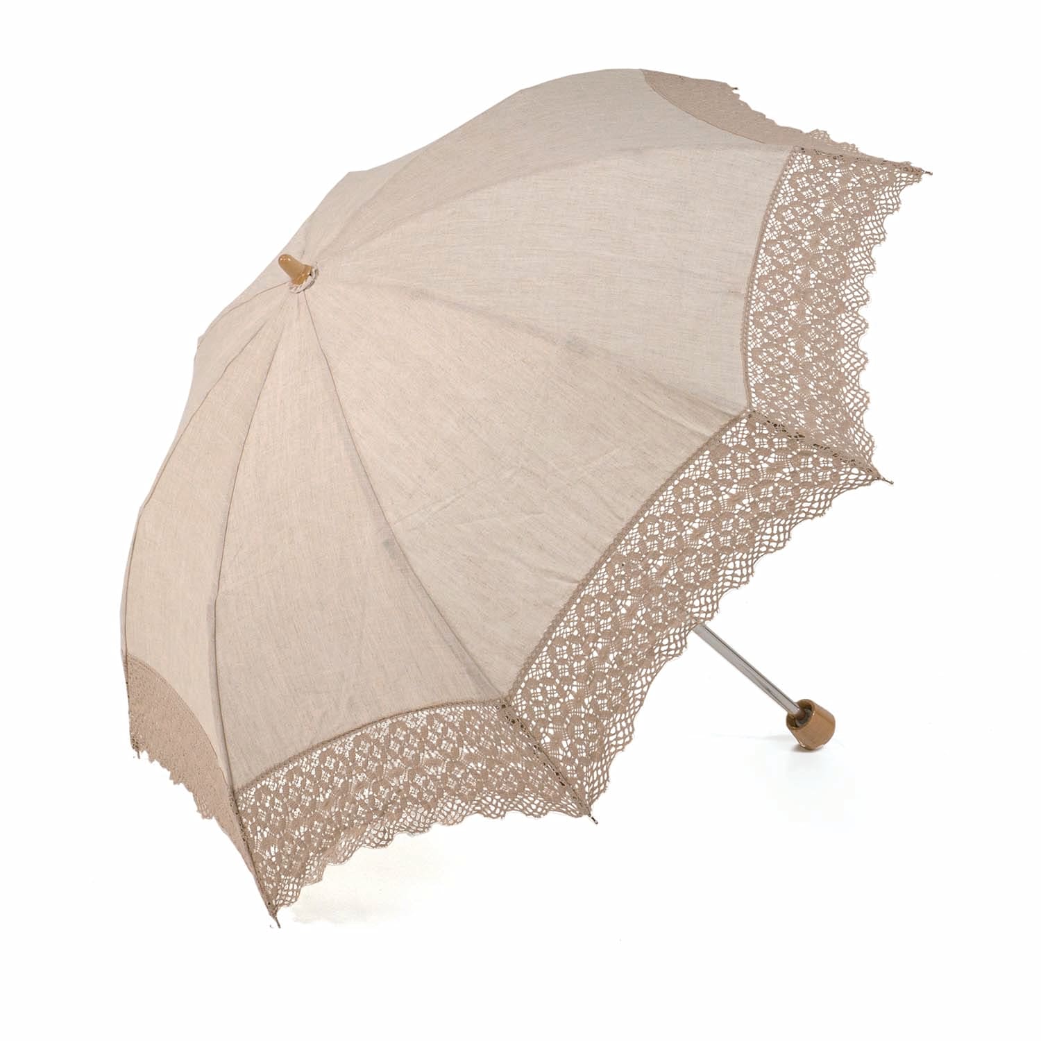 レディース日傘】麻トーションレース-1706-折りたたみ-ベージュ