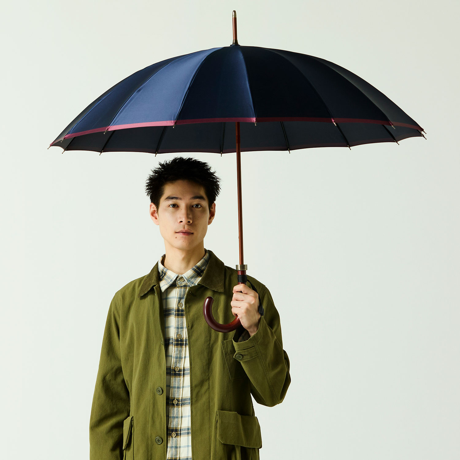 メンズ雨傘】ボーダー-ダークブルー×ダークパープル｜トンボ洋傘前原