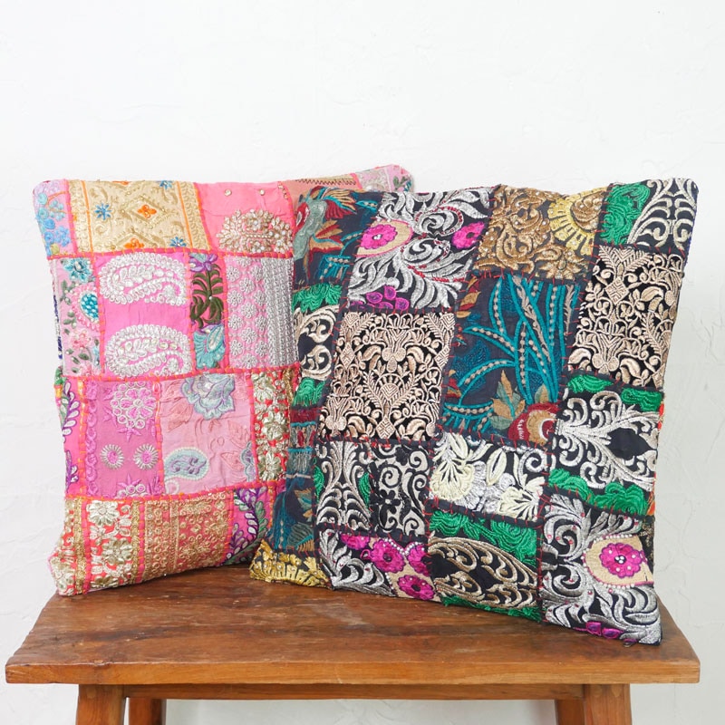 刺繍パッチワーククッションカバー｜マライカ公式通販