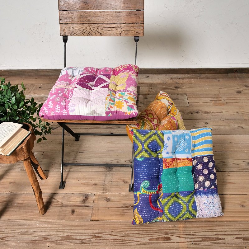 スクエア パッチワークグドゥリークッション 四角型 40×40cm｜マライカ