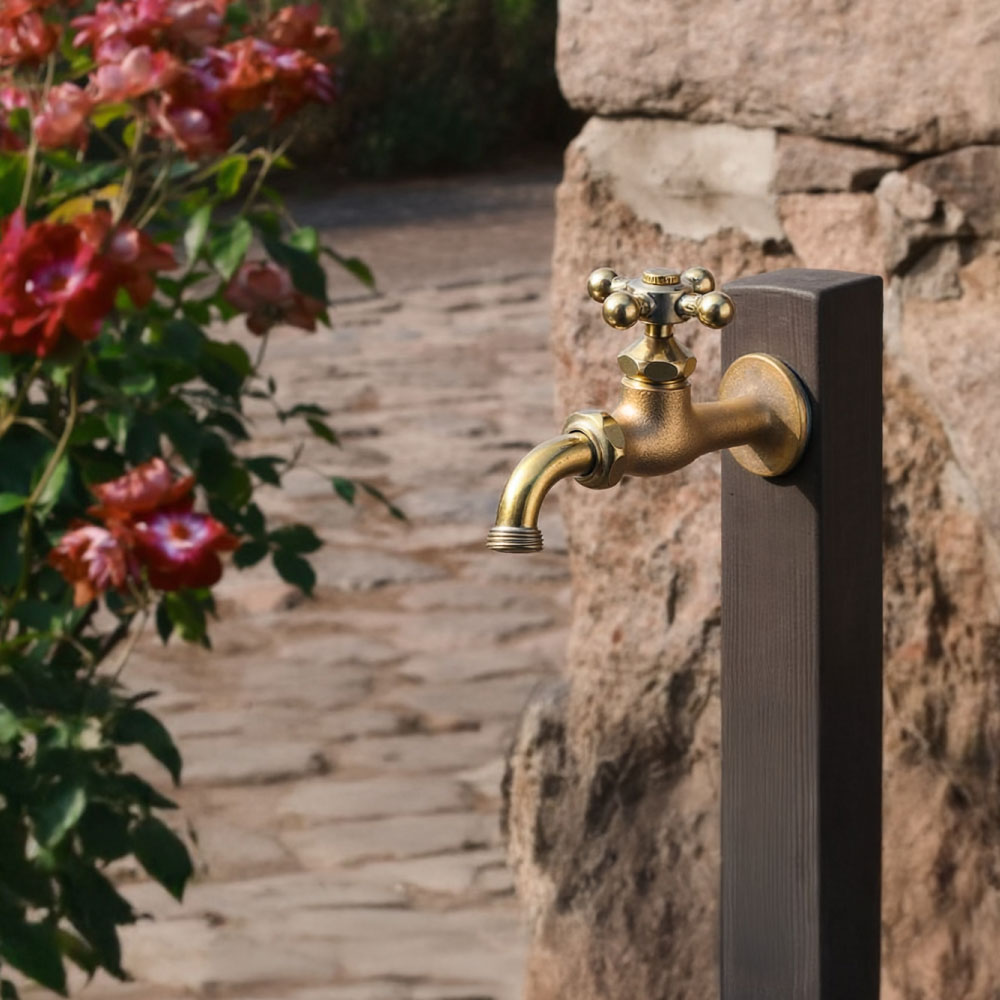 アンティーク風 万能ホーム胴長水栓 クロスハンドル ｜レトロな鋳肌