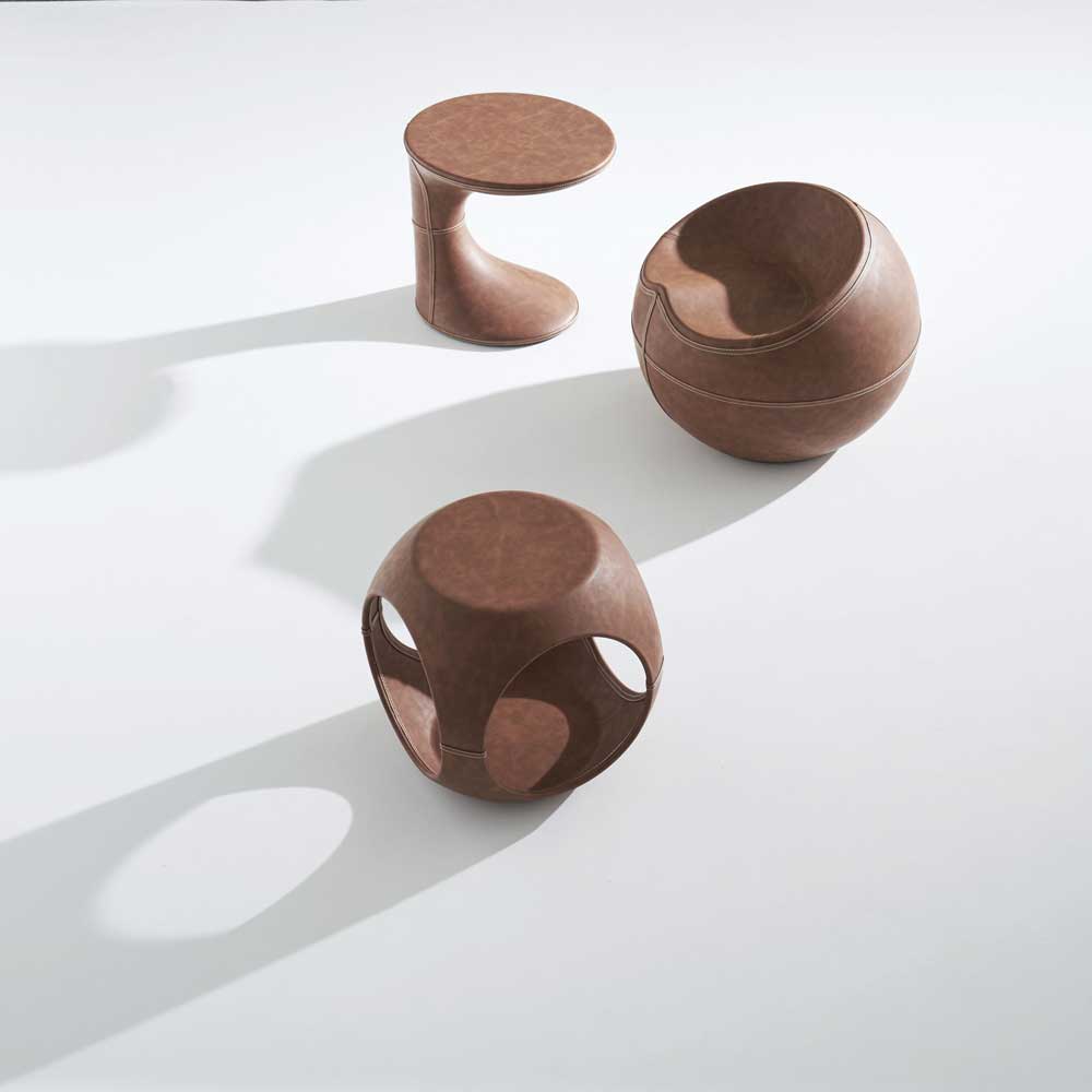 ソフトレザー製ラウンドスツール｜ヴィンテージ風スツール