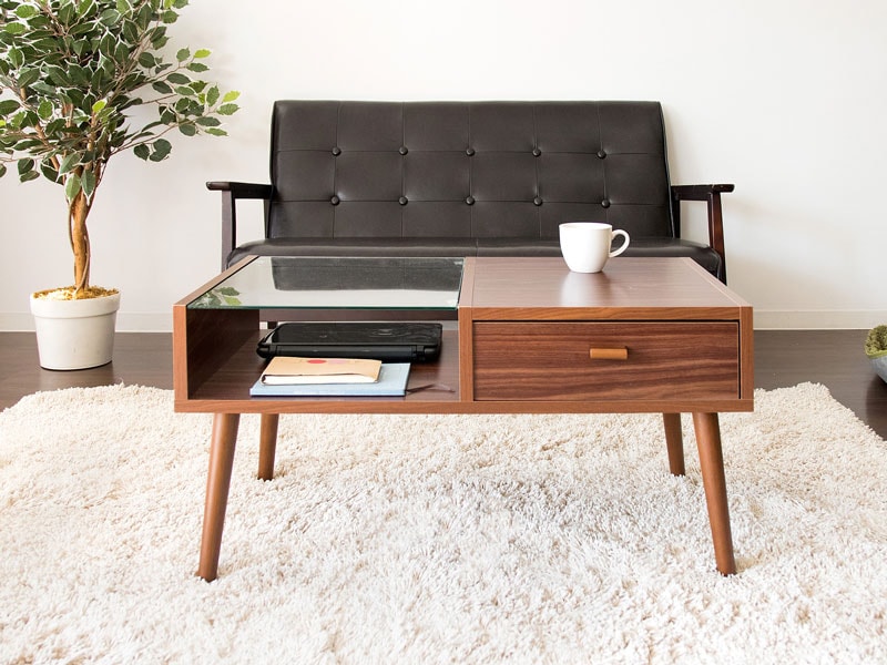 ガラス天板×木のセンターテーブル｜シンプルモダン | インテリア・家具