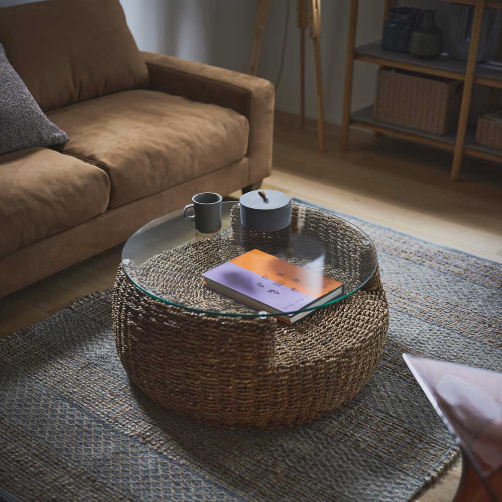 アバカ ガラステーブル｜リゾート感感じる天然素材のセンターテーブル