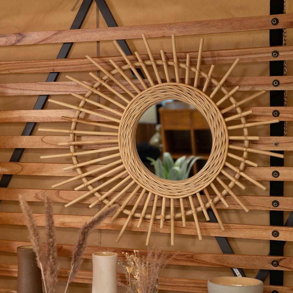 レトロ 木製 ミラー 太陽デザイン レトロ 木製 ミラー 太陽デザイン