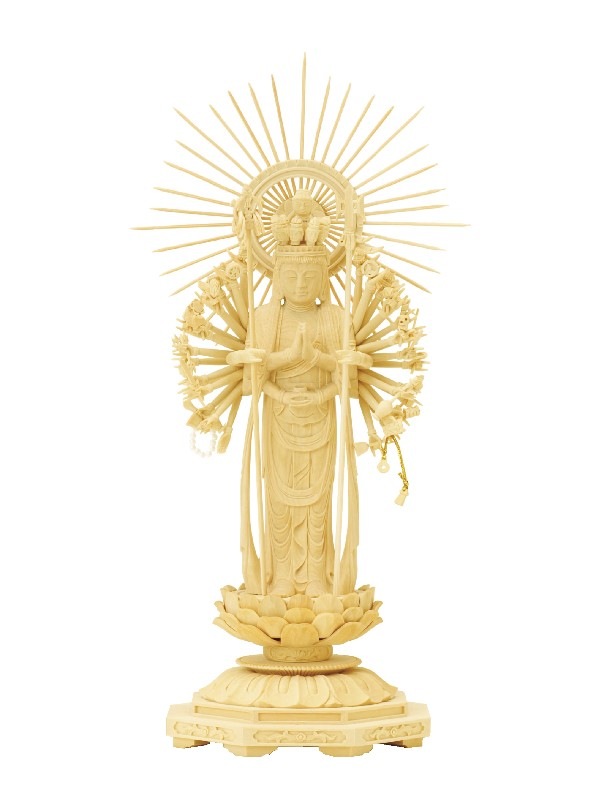 総ツゲ 八角台座 11面千手観音 櫛光背｜モダン仏壇、現代的な仏壇の