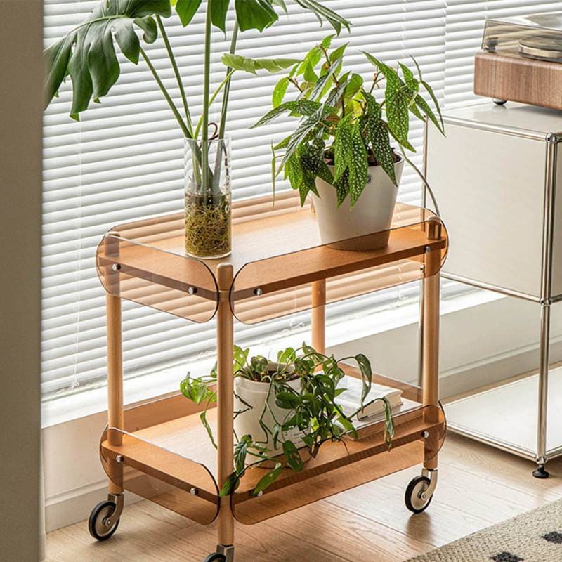 VeroMan ワゴン クリア 透明 木目 2段 クリアラック キャスター付き