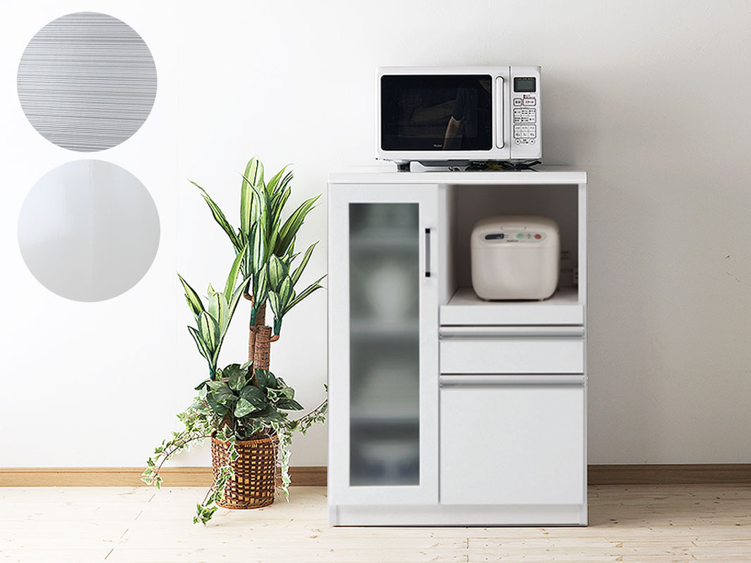 キッチンカウンター ラグAタイプ(開き扉) 幅70 鏡面ホワイト 鏡面