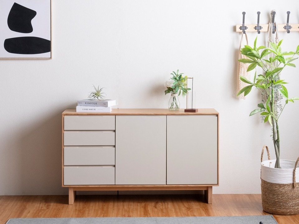 送料無料／ 完成品 幅120cm リビング収納 奥浅 北欧 省スペース サイド