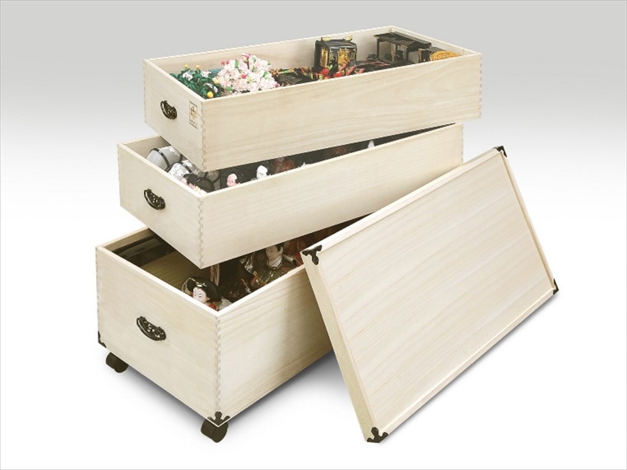 肥前桐民芸 総桐ひな人形収納ケース 3段 TS-3DL | 店舗,株式会社