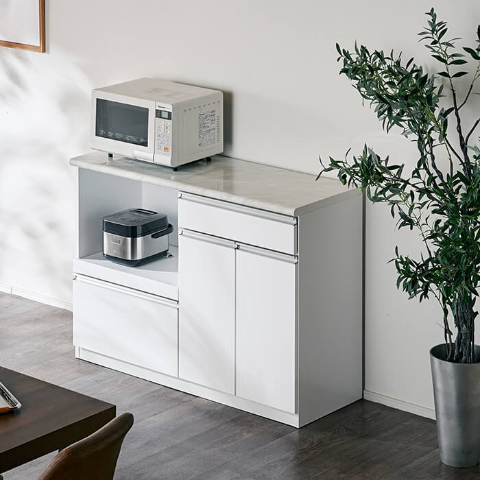 大川家具】オープンカウンターボード 120cm幅 ファルベ ホワイト