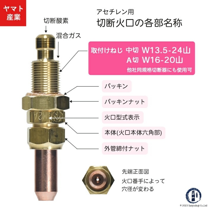 ヤマト産業 アセチレン 用 中型切断器 ( 中切 ) 火口 No.3 1本 型式