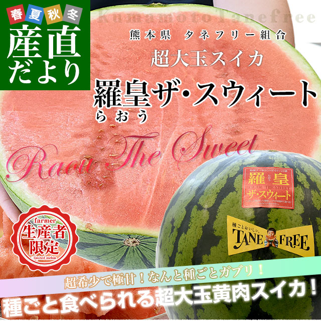 熊本県から産地直送 タネフリー組合 超大玉スイカ「羅皇ザ・スウィート