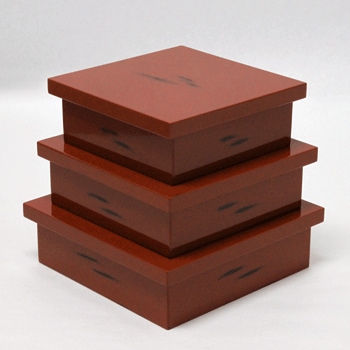 正角切溜三入子（根来）｜漆器の島安【うるわしうるし】根来塗、重箱